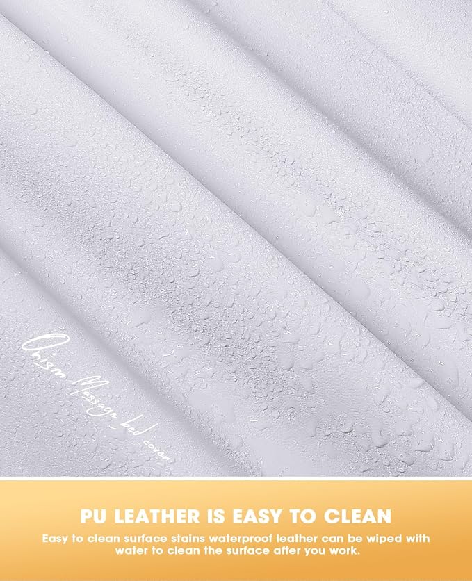 Onism Lash Bed Cover for Eyelash Extensions - Professional 6ft Massage Table Cover with Side Storage Pocket, Waterproof PU Leather & Stretchy Spandex Sides, Wipeable Spa Bed Sheets (White)