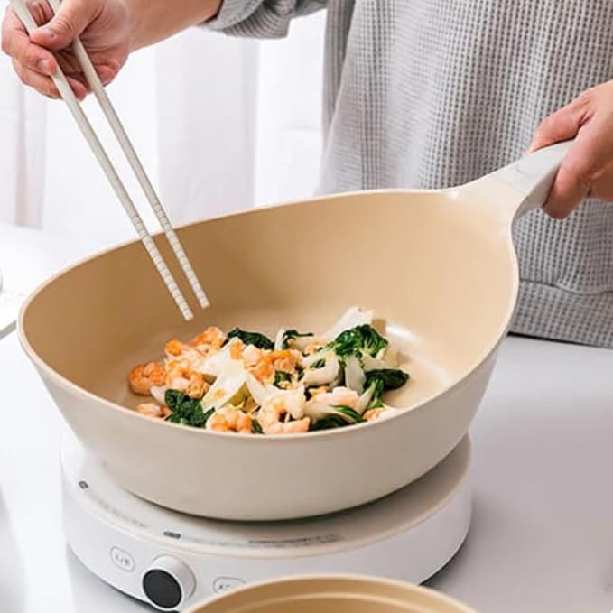 Neoflam Vulcan Ivory 11" Nonstick Frying Wok Pan with Ergonomic Handle, Cast Aluminum, Lightweight Ceramic Coated Skillet, PFAS PFOA Free, Induction Ready, Made in Korea