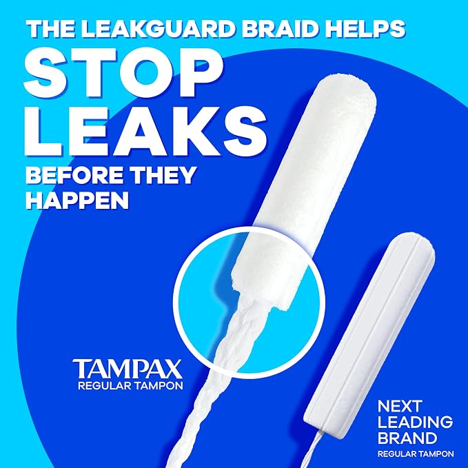 Tampax Pocket Pearl Compact Tampons Duo Pack, Regular/Super Absorbency with BPA-Free Plastic Applicator and LeakGuard Braid, Unscented, 90 Count Total (3 Packs of 30)