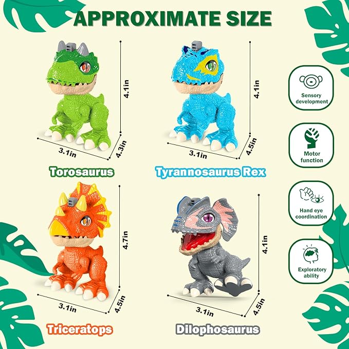 Birthday Toys Gifts for 3 4 5 6 8 Year Old Toddler Boys Girls – 4 Pack Dinosaur Action Figures with Movable Joints & Realistic Textured Skin, Educational STEM Fine Motor Skill Toys for Kids Age 3+