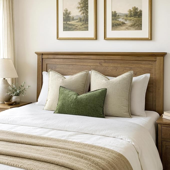 MIULEE Decorative Lumbar Throw Pillow Covers 12x20 Inch Sage Green 2 Pack | Farmhouse Pillow Covers with Stitched Edge, Soft Chenille Cushion Cases, for Couch Sofa Bed Living Room Home Decor