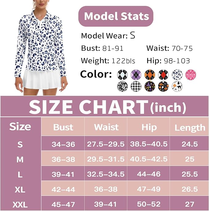 Soneven Womens Golf Shirts Moisture Wicking V Neck Long Sleeve Polo Shirts Collared Tops