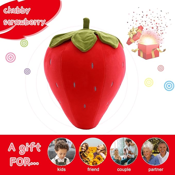 Cute Fruit Kids Pillow Stuffed Strawberry Plush Pillows Super Soft Girls Pillows Cushion Seat for Kids Toys (Red,19.6''/50cm) 1 Count (Pack of 1)