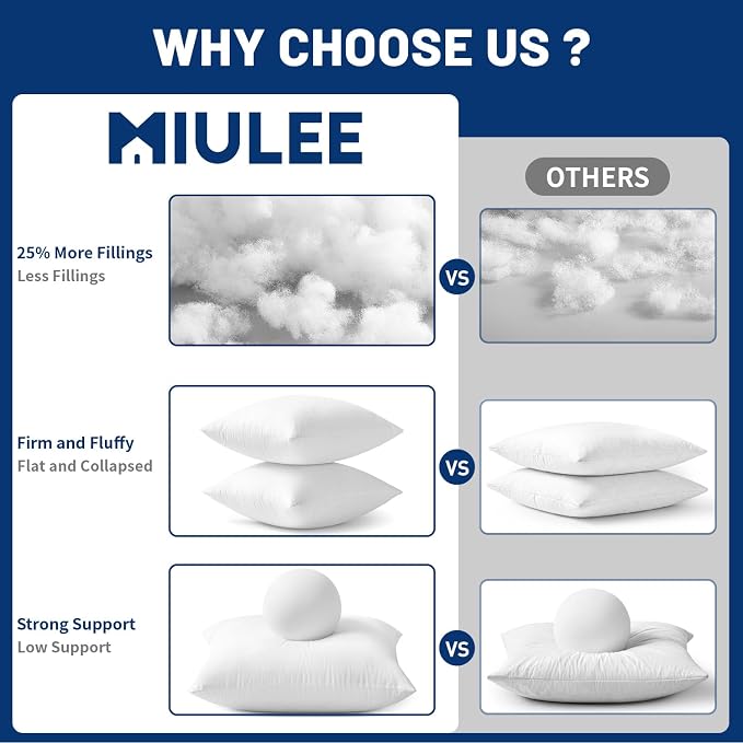 MIULEE 26x26 Pillow Inserts Set 2 100% Virgin Microfiber with Cotton Cover | Throw Pillows for Couch Sofa and Bed,filled with 900 g/1.98 lb (30% more than others) high-resilience virgin microfiber