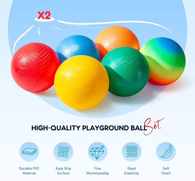EVERICH TOY 12 Pack Playground Balls Dodgeball Set, 8.5 Inch Dodge Kick Ball Kickball Handball for Kids Adults, Indoor Outdoor Sports Toy for Yard Camp School Recess Ball Game for Boys Girls with Pump