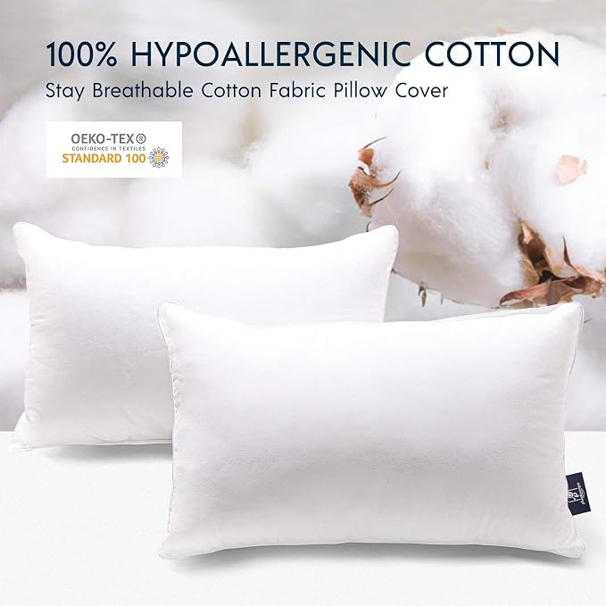 Phantoscope Throw Pillow Insert with 100% Cotton Cover, 12x20 Inch, 1 Pack | Soft Supportive Throw Pillows for Couch Bed, Hypoallergenic Breathable Pillows Inerts, Lumbar Decorative Cushion Sham Stuffer