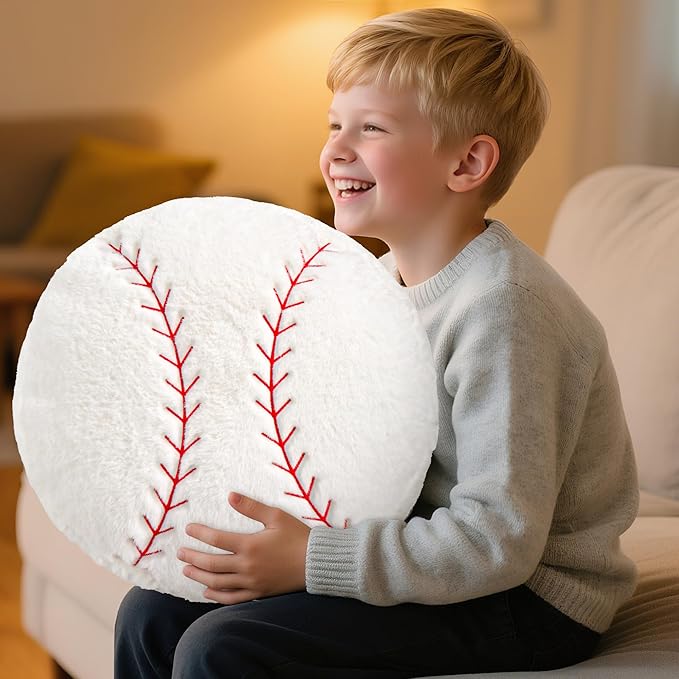 Wepop 18in Fluffy Baseball Pillow, Soft Baseball Pillows, Sports Ball Pillow Stuffed Plush Toy Room Decoration and Gifts for Kids, Boys, Girls, Baseball Fans