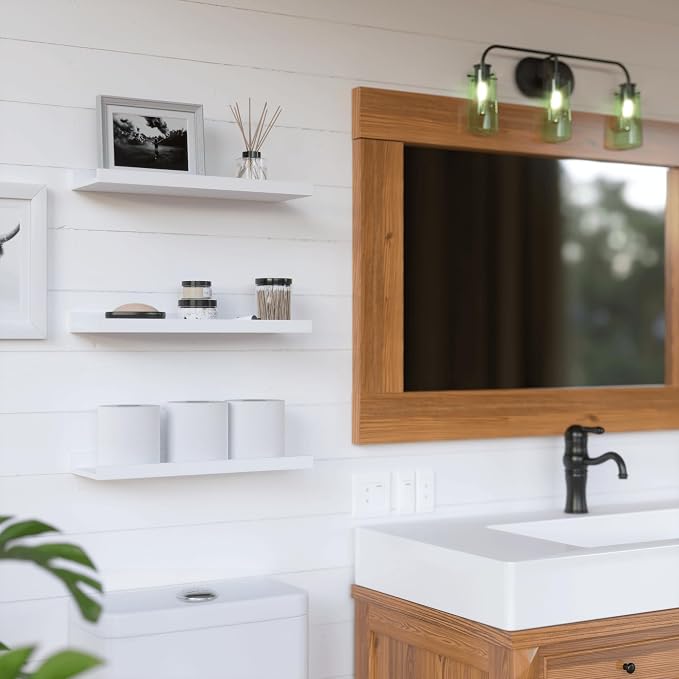 RICHER HOUSE 3-Set Floating Shelves with Lip, White Small Wall Shelf, 16In | Display Picture Ledge Shelf, Anti-drop lip Shelf for Room Wall Decor, Bedroom Bathroom Storage Nursery Books, Easy Setup,Wood