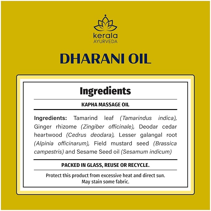 Kerala Ayurveda Nourishing Herbal Body Massage Oil | Tamarind Leaf and Ginger extracts rich Revitalizing Oil | Ideal for Balancing Kapha Dosha | Kapha Massage (Dharani) - 6.8 Fl Oz