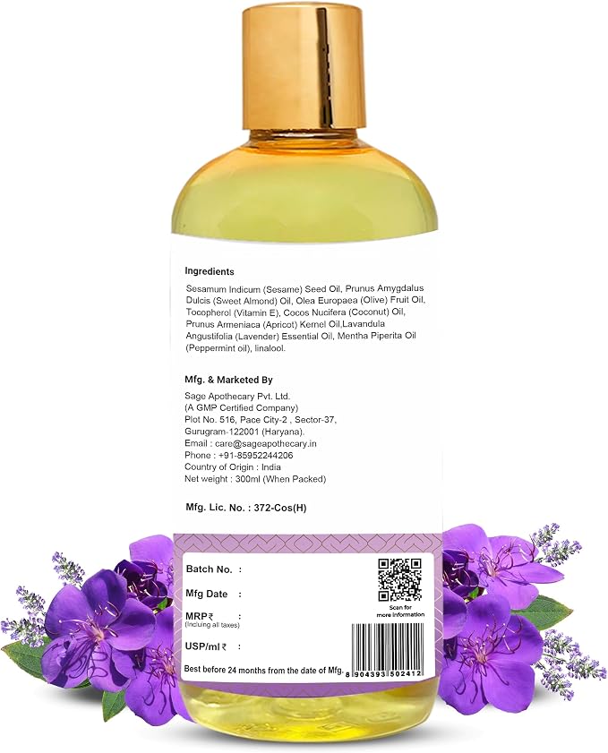 Sage Apothecary Mint Lavender Massage Oil for Relaxed & Replenished Skin | No Parabens & Sulphates | Cruelty Free & Vegan Pure Natural Ingredients 300 ml