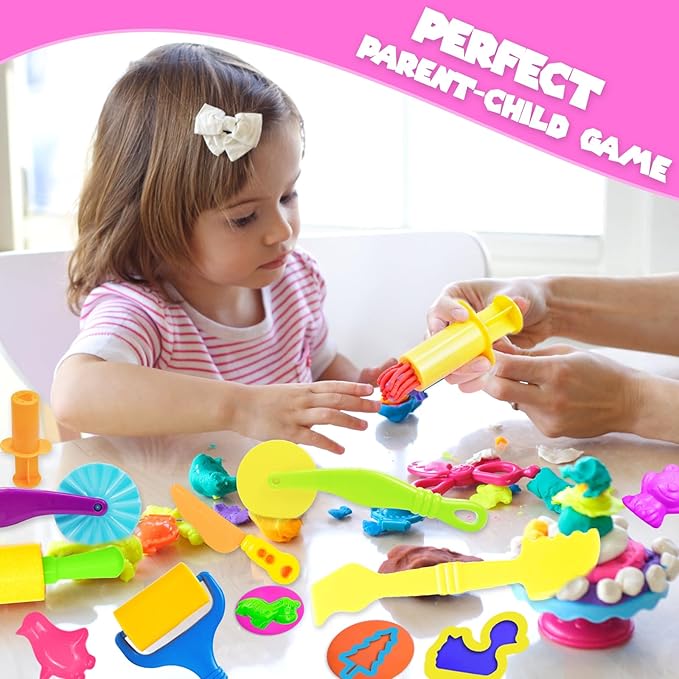 Playdough Tools Set, 38 Pcs Play Dough Sets for Kids Ages 4-8, Creative Play Dough Accessories with Clay Cutters, Roller, Molds, Safety Scissors, Educational Toys for Boys Girls
