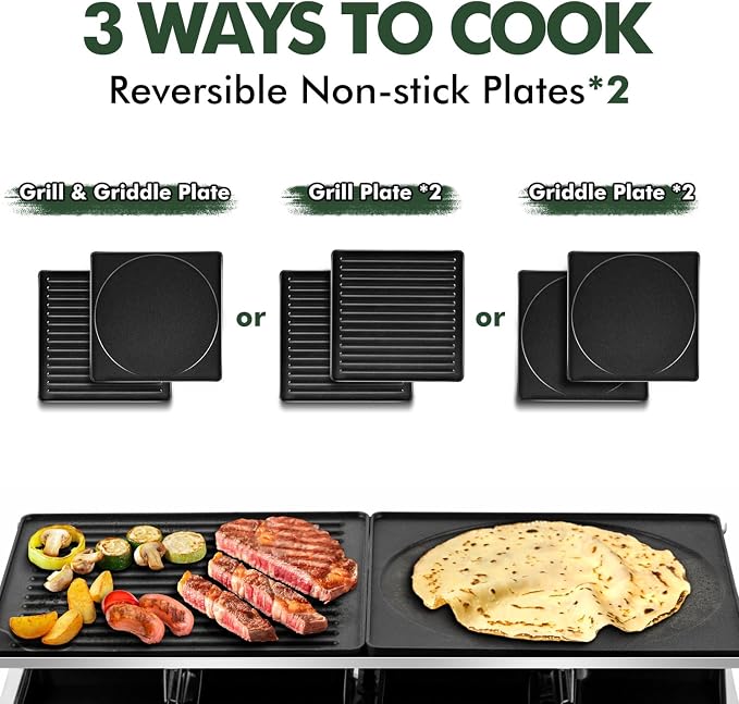 Electric Grill, CUSIMAX Indoor Grill 1500W Raclette Table Grill, Black | Reversible 2 in 1 Non-stick Grill & Griddle Plates/with 8 Paddles & Shovels/Adjustable Temperature/Portable & Easy to Clean