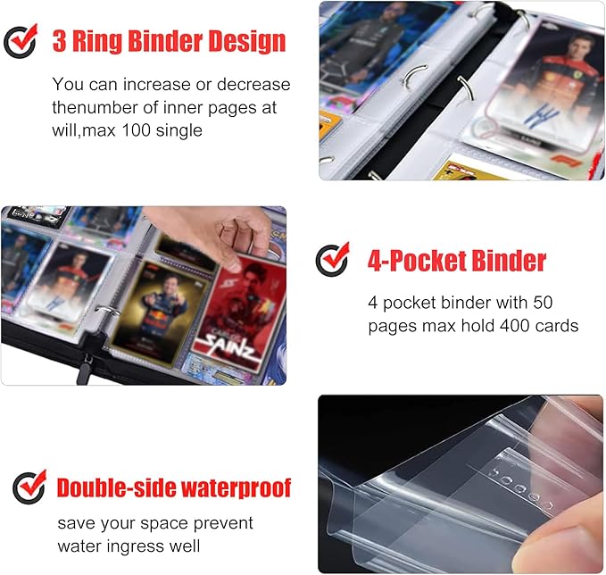 400 Pockets Race Card Binder for Trading Cards,Portable Waterproof Storage Bag with Removable Sleeves for Sports Cards Collectors
