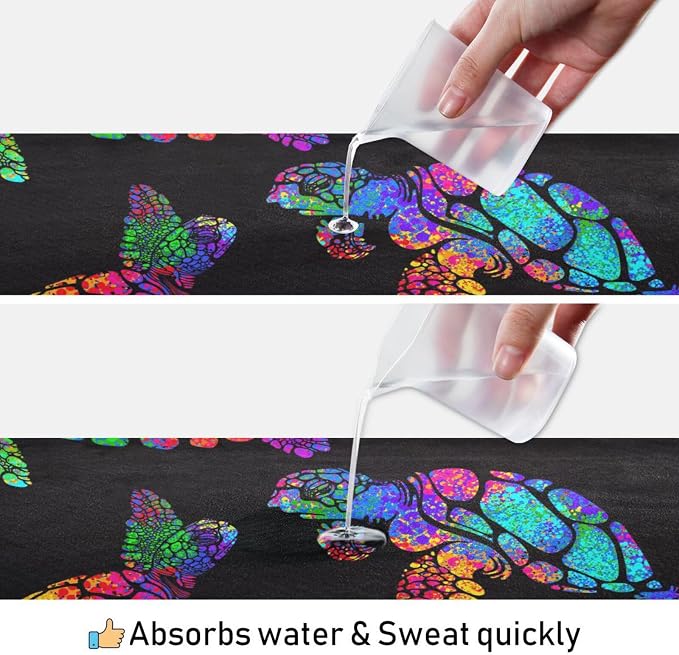 Colorful Sea Turtles Yoga Mat Towel Non Slip Soft Sweat Absorbent Hot Yoga Mat Towel for Hot Yoga, Pilates and Workout-73 x 27 Inch
