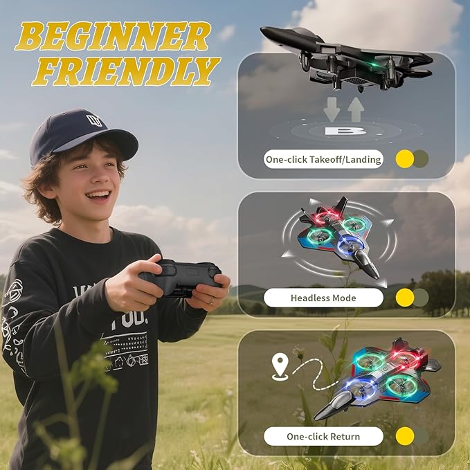 4DRC RC Planes Remote Control Airplanes for Kids 8-12 12-16, Foam Remote Control Planes for Kids Adults Beginners, Remote Control Helicopter Fighter Jet Drones for Kids Adults, 360° Flip Easy to Fly