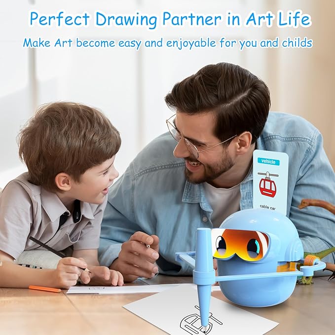 Custer's Night Drawing Robot for Kids - Montessori Painting Toys for 3 4 5 6 7 8 Year Old, Voice Interactive Educational Drawing Machine with 100 Cards,12 Colorful Pens & Music-Gift for Boys Girls B