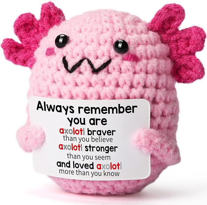 Emotional Support Plush Crochet Axolotl, Mini College Care Package Teen Girl Gifts Trendy Stuff for 5 6 7 8 9 10 11 13 Year Old Girl Birthday & Christmas, Stocking Stuffers