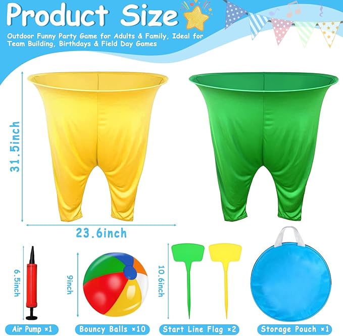 Granny Pants Yard Game, Granny Pants Party Game with Oversized Pants Bouncy Balls Ground Stakes Storage Bag and Air Pumps, Outdoor Tossing Games for Adults Family Carnival Party Reunion Gathering