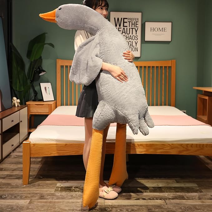 Swan Stuffed Animal, 74.8" 4.85 lbs Swan Plush Toy Large Goose Stuffed Animal Plush Pillow Grey Big Duck Stuffed Animals Plush Toy Gifts for Kids, Bed Sleeping