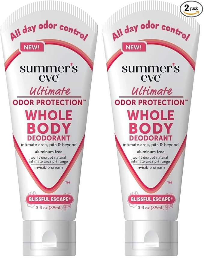 Summer's Eve Blissful Escape Whole Body Deodorant for Women, Aluminum-Free Ultimate Odor Control Cream, 3 Oz (Pack of 2)