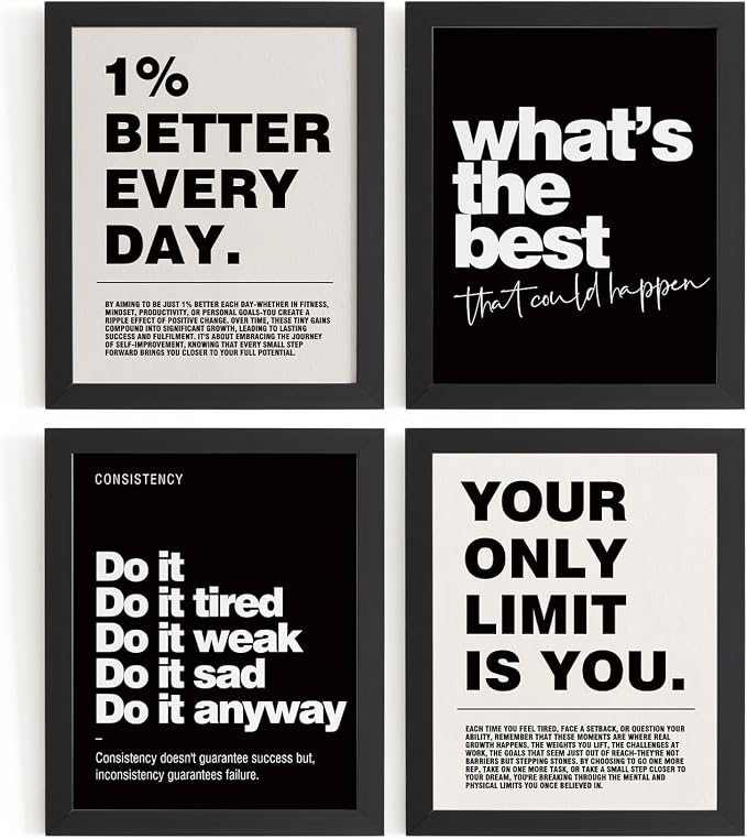 DSHFG Motivational Inspirational Office Wall Art Decor Prints Unframed | Black Office Motivational Wall Decor Trendy Retro Positive Affirmations Quotes Wall Decor Posters, 12x16 Unframed