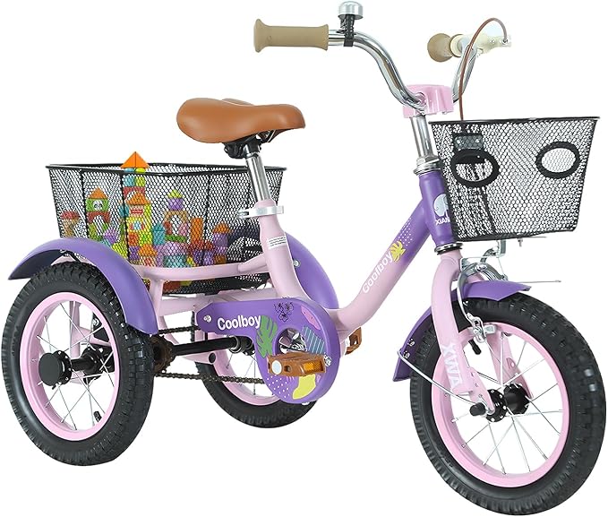 Kids Tricycle with Safety Features, Wide Anti-Skid Tires, Storage Basket, Soft Cushion Seat, Red