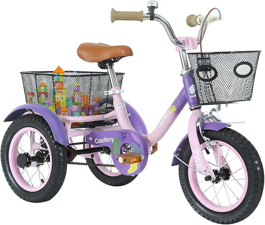 Kids Tricycle with Safety Features, Wide Anti-Skid Tires, Storage Basket, Soft Cushion Seat, Red