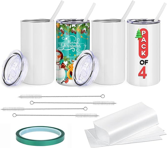 Sublimation Sippy Cups, 12oz 4 Pack Sublimation Blanks Skinny Straight Tumbler Bulk Stainless Steel Insulated Sublimated Tumblers with Lids and Straws for Kids and Adults