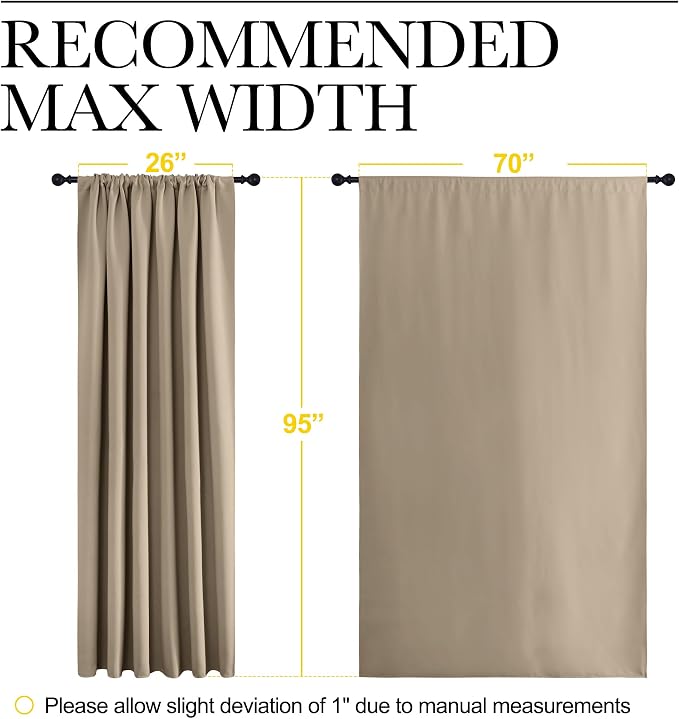 NICETOWN 2 Panels Blackout Curtains, Rod Pocket Thermal Insulated Drapess for Bedroom, Privacy Protection Easy-Care Heavy Duty Curtains for Living Room/Dining Room, W70 x L95 inches, Soft Taupe