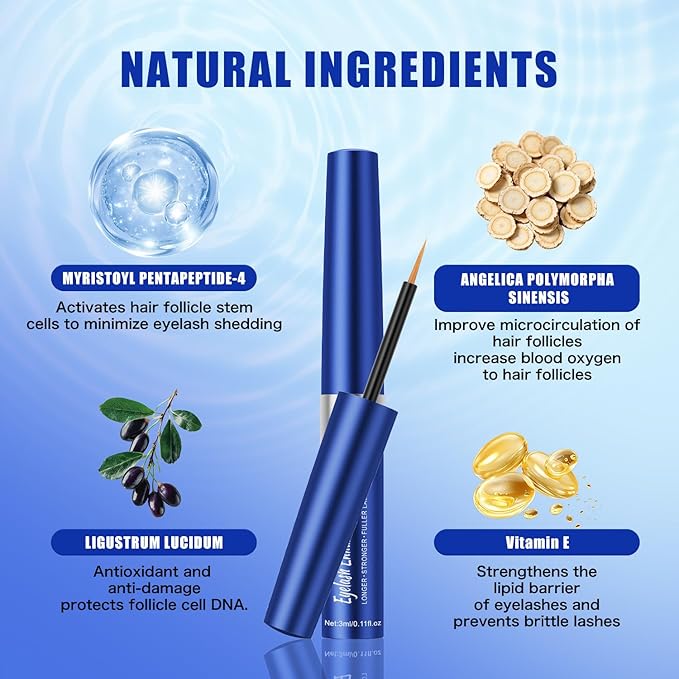 W3W Eyelash Growth Serum for Boost,Lash Growth Serum Advanced Formula for Longer, Fuller, and Thicker Lashes, 3 ML (Blue)