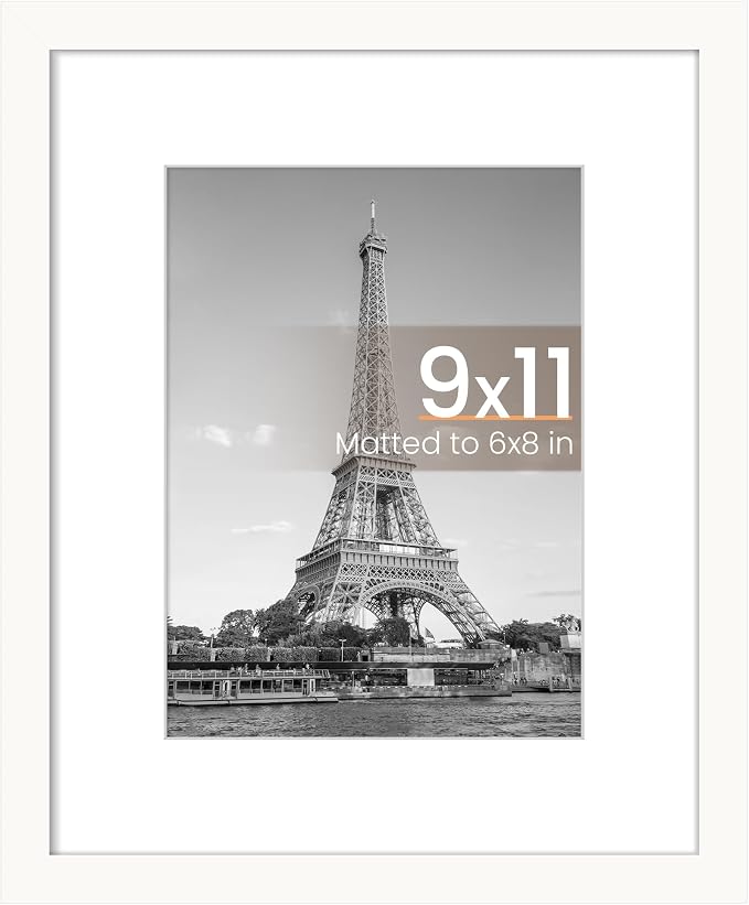 upsimples 9x11 Picture Frame, Display Pictures 6x8 with Mat or 9x11 Without, Wall Hanging Photo Frame, White, 1 Pack