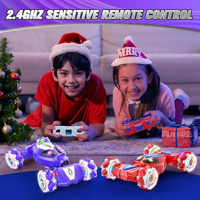 BAIWU Gesture Sensing RC Stunt Car Toys for Age 6+ Boys&Girls, Best Birthday Gifts for Kids, 4 WD 2.4Ghz Double Sided 360° Rotating Remote Control Twist Cars