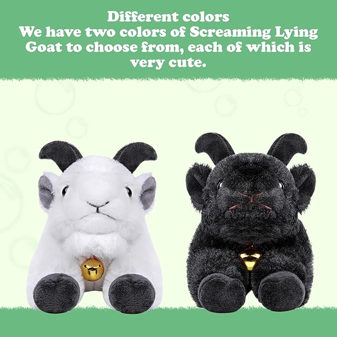 Screaming Lying White Goat with Bell Plush Animal Toy 11in, Realistic Screaming Goat Plush Toy, Cute and Funny White Goat Animal Plushies Model Gift Collection for Kids