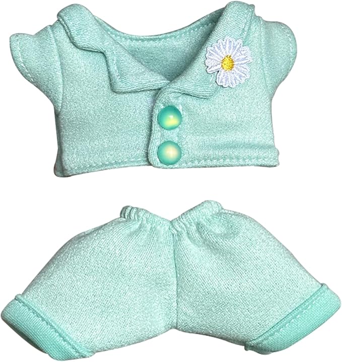Light Blue Daisy Outfit Set for Labubu Dolls, Two-Piece Clothes with Flower for Labubu 15-17cm Figures, Cute Top & Pants Compatible with Labubu