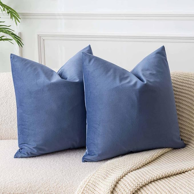 Blue 26x26 Throw Pillow Covers Decorative Velvet Couch Covers Set of 2 | JUSPURBET Cozy Soft Pillowcases with Invisible Zipper for Modern Couch Sofa Bed Living Room Bedroom Home Decor