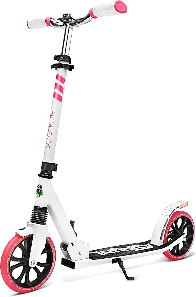 SereneLife Two Wheel Scooter for Teens, Smooth Gliding Kick Scooter for Adults w/Adjustable Height for Ages 8+, Portable All Terrain Scooter w/Carry Straps, Easy to Fold