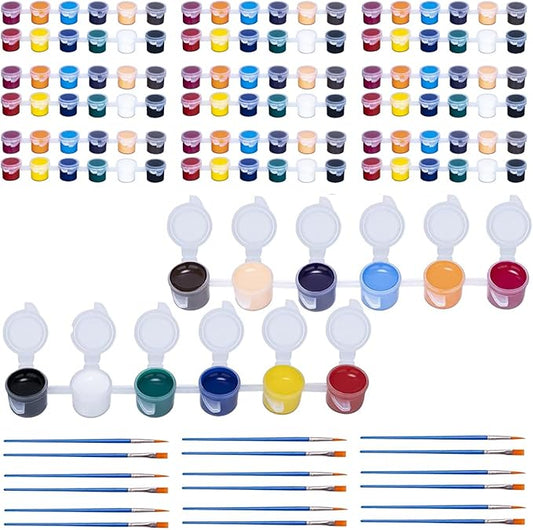 10 Set 12 Colors Washable Acrylic Paint Strips Kit for Kids with 20 Pcs Painting Brushes Totally 140 Pcs Mini Acrylic Paint Set for Kid Adult Arts and Crafts, Classroom Painting Supplies Gifts(140)