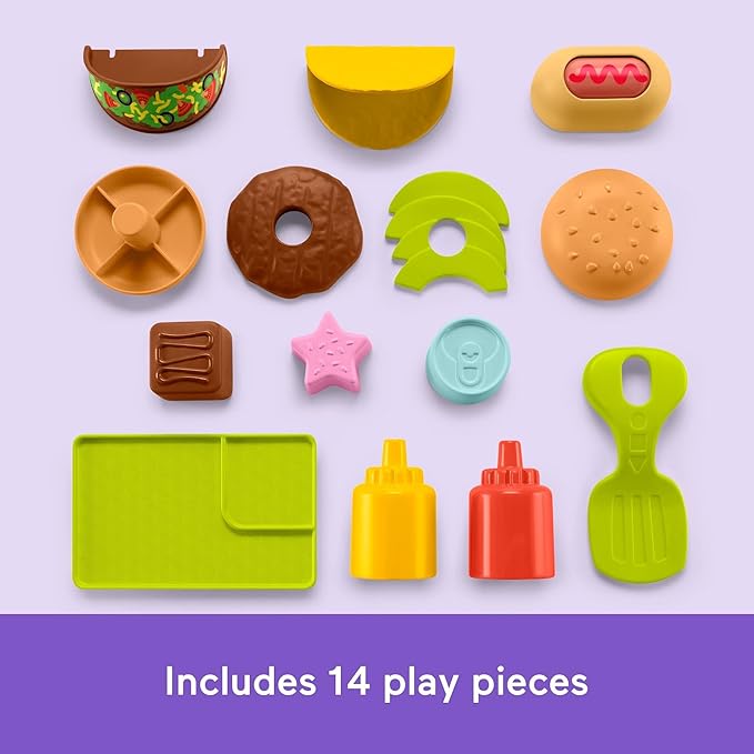 Fisher-Price Baby Learning Toy Laugh & Learn 4-in-1 Snack Cart Walker with 14 Pieces for Toddler Pretend Play Infants Ages 6+ Months