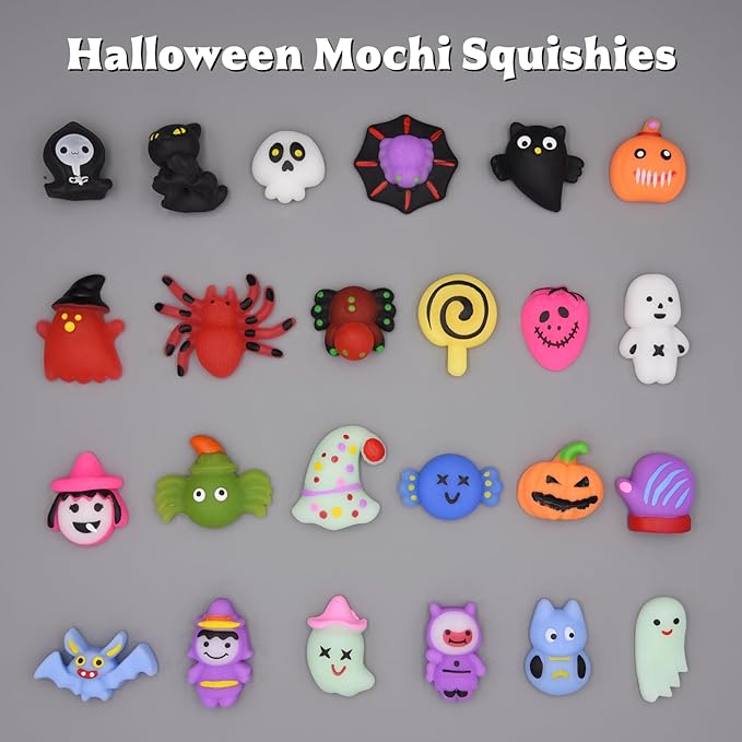 24 Pack Halloween Mochi Squishy Toys Squeeze Squishies Toys for Kids Girls Boys Halloween Goodie Bags Stuffers Party Favors Treat Bag Gifts