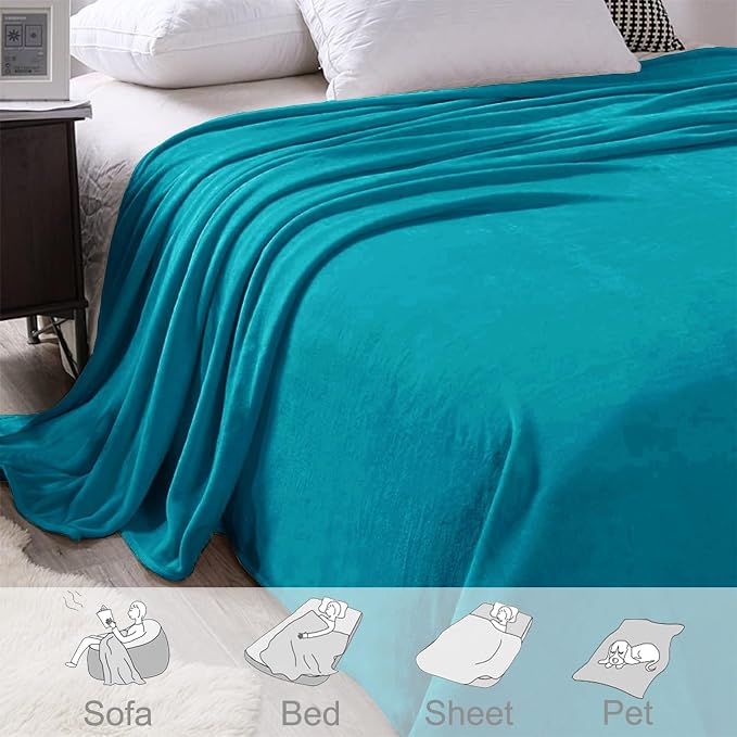 Exclusivo Mezcla Soft Fleece Blanket King Size for Bed, Teal | 104x90 Inches, Double-Sided Brushed Flannel, Lightweight Plush Cozy Blanket for Home Decor, All Season, Machine Washable