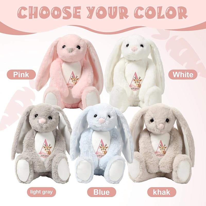 Bunny Stuffed Animal with Custom Name Initial - Personalized Plush Bunny for Newborn Boy Girl, Baby Shower Gifts, Wedding Flower Girl Gift, Easter Rabbit for Kids