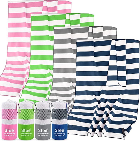Sfee 4 Pack(8Pcs) Microfiber Travel Towel, Beach Towel Quick Dry Towel Camping Towel Super Absorbent Compact Lightweight Sports Gym Towels for Beach, Gym, Hiking, Pool, Backpacking, Bath, Yoga