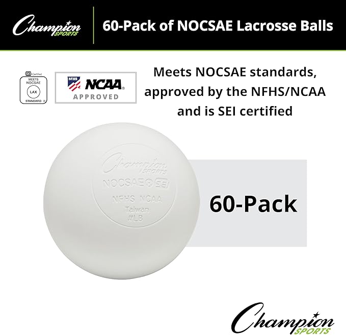 Champion Sports Lacrosse Balls – Official Size SEI Certified, Multi-Color Packs of 3, 6, or 12 for Practice & Games