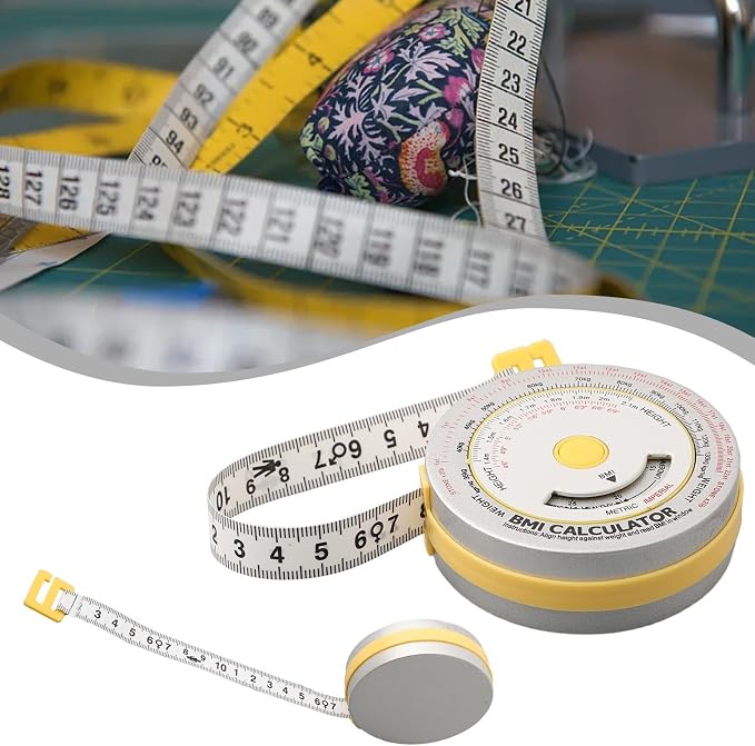 BMI Body Mass Index Retractable Tape Measure, Push-Button Locking Diet Tool for Waist Hip Arm Chest Thigh, Accurate Plastic Ruler for Fitness Tracking, 150cm/200cm(yellow)