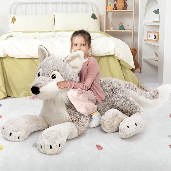 MaoGoLan Large Wolf Stuffed Animal for Boy, Giant Wolf Plush Toy for Girl, Stuffy Coyote for Kid, Realistic Stuffed Coyote Plush Pillow for Baby Shower, Birthday Gifts or Party Favor, 47 inches