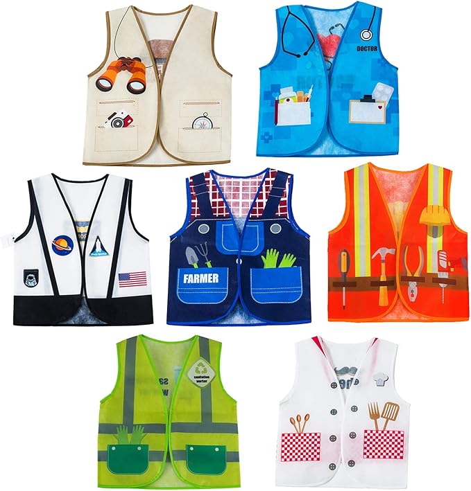 Tigerdoe Dress Up Clothes for Toddlers - 7 Pcs of Vest - Pretend Play School Set - Career Costumes - Role Play Costume