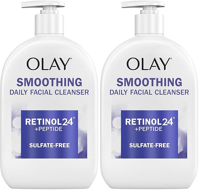 Olay Face Wash,Daily Facial Cleanser with Retinol,Peptides & Glycerin - Smoothing,Noursihes Skin Surface,Hydrates while Cleansing - Sulfate-Free,Paraben-Free,16 Oz,(Pack of 2)