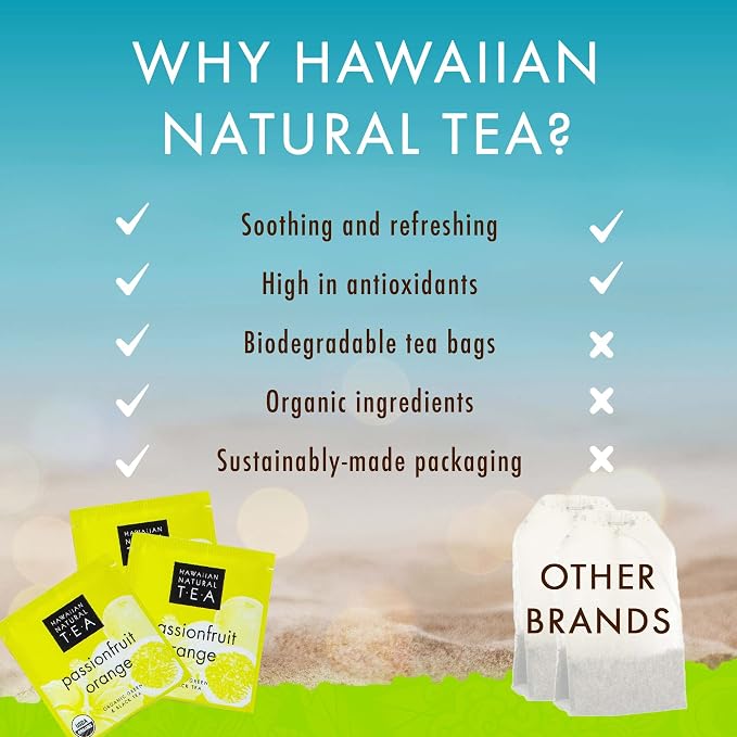Hawaiian Natural Passion Fruit Orange Flavored Organic Tea - Tropical Fruit Green & Black Tea Blend, Perfect Daily Cup & Gift - 20 Bags