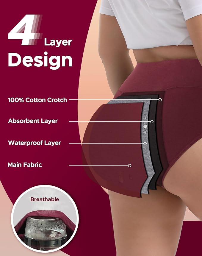 INNERSY Period Underwear for Women High Waisted Leak-Proof Postpartum Menstrual Panties 3-Pack