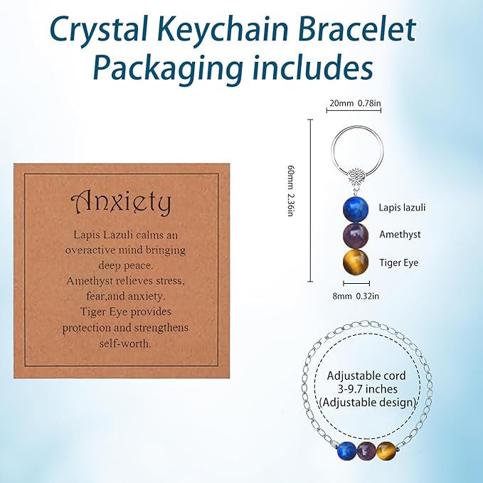 Healing Crystal Keychain Bracelet Set Healing Stones Anxiety Relief Natural Crystal Keychain for Women